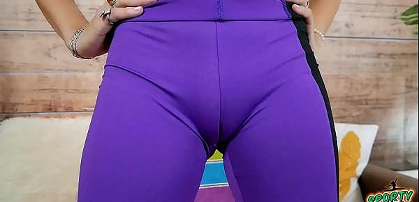  Perfect Cameltoe In Super Thin Bike Leggings and Big Tits
